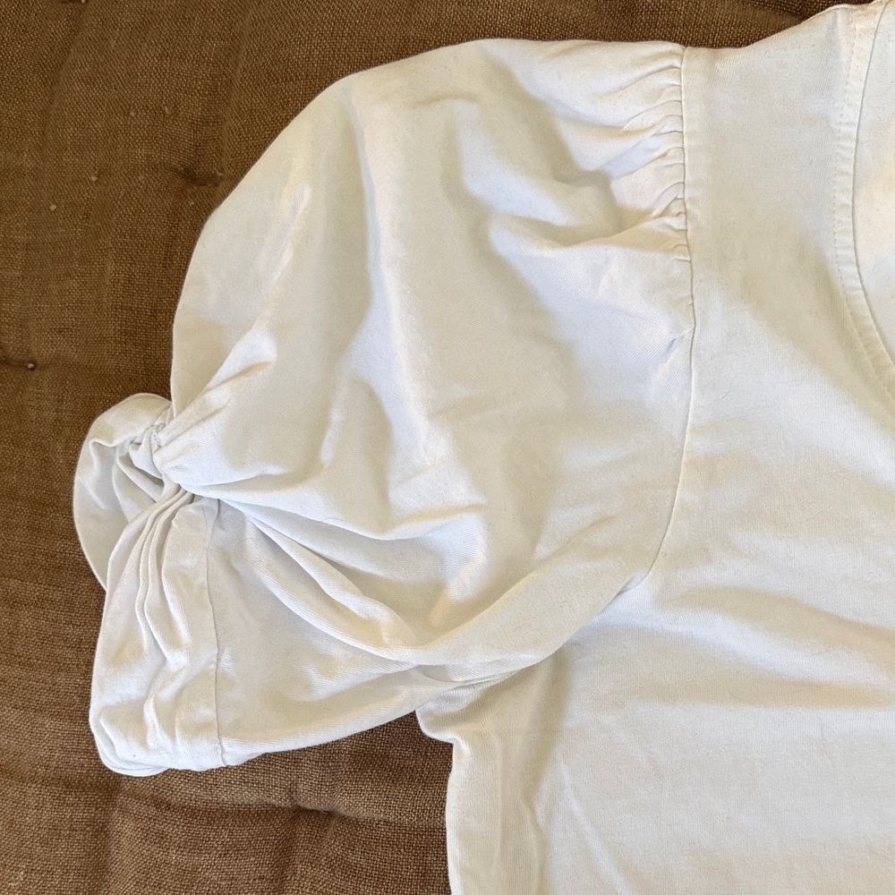 7 For All Mankind White V-Neck Puff Sleeve Tee - Picture 3 of 4